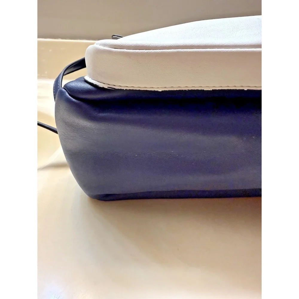 REED KRAKOFF Faux Leather Satchel Blue Handbag American Luxury Large w/ Strap